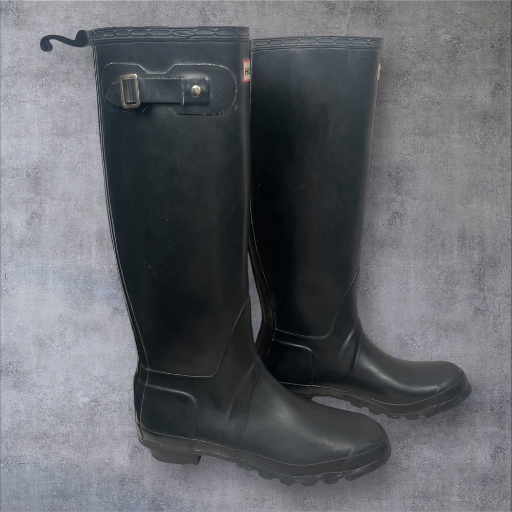 Hunter Original Tall Matte Black Rain Boots W23499 Womens 7 Gardening Equestrian